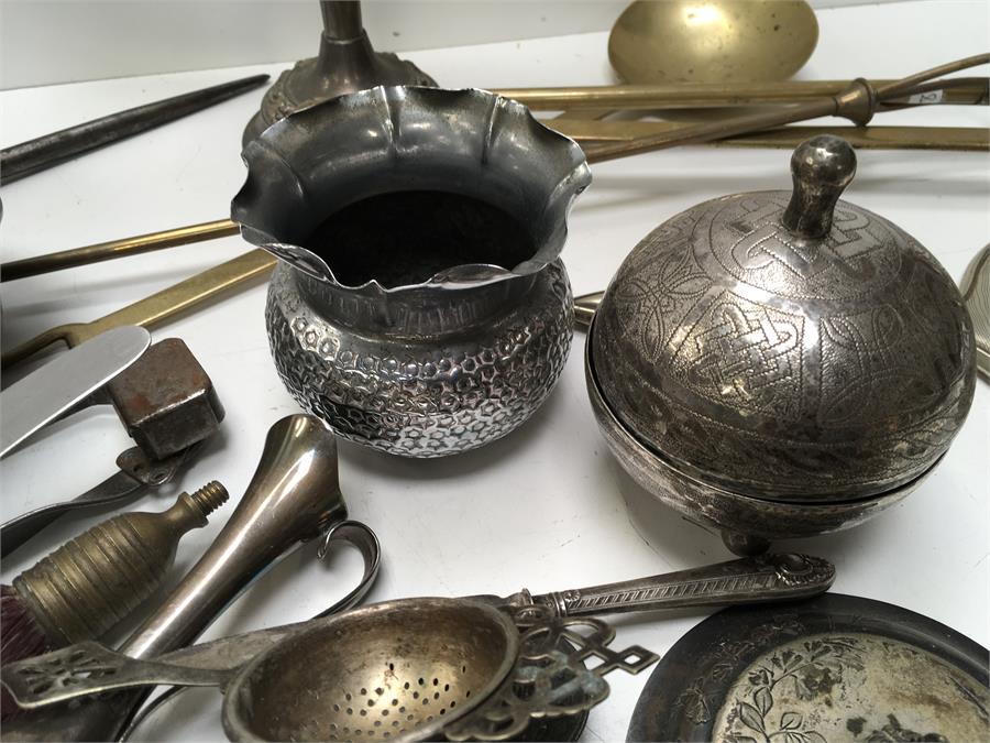 Various silver plate and brass items together with empty boxes. - Image 2 of 4