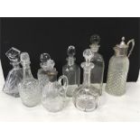 Various glass decanters.