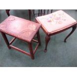 An oak carved stool with a piano stool.