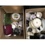 Two boxes of various china and glassware to include the residue of a Portmeirion Phoenix coffee
