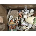 A small box of china items to include china heads.