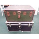 Two metal bound travel trunk.