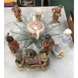 Various ornaments, a glass bowl, a teapot and a ceramic tankard.