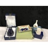 Four boxed pieces of china including Wedgwood, Bursley, Spode and SC Line.