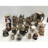 Various Steins and Toby jugs.