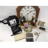 Various items to include two Dickens ornaments, a clock, cameras, cigarette case etc.
