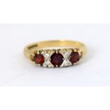 A 9 carat gold ladies' antique style garnet ring, size N.