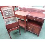 An oak sewing box ,tea trolley and a bedside cabinet.