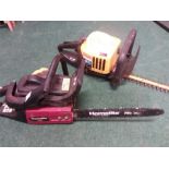A Homelite 14" chainsaw together with a MCculloch hedge trimmer.