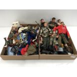 Two boxes of Action Man items to include clothes, accessories and Action Men to include Hasbro 1964,