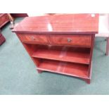 A reproduction narrow bookcase with two drawers.