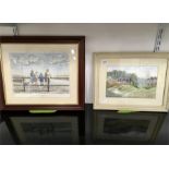 A print Four Boys by Roger Squires together with a watercolour of Meyrick Park golf course by M.