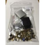 A bag containing a silver pocket watch, various cufflinks, tie slides etc.