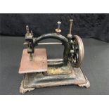 A vintage sewing machine.