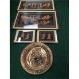 A set of four prints depicting figures in classical dress together with a thin copper embossed
