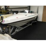 A Fletcher Shakespeare speedboat with a 50hp Evinrude outboard motor, including trailer, life