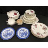 A large Royal Albert dinner service with two Spode Willow pattern plates and six Royal Crown Derby