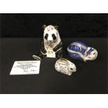 Royal Crown Derby paperweights: Harrodsburg Giant Panda with box and certificate together with a