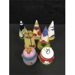 Sugar shakers: three elements of fire together with two Vicary Ware and two Vicary Ware honey pots.