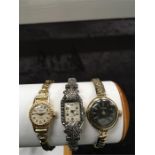 Three ladies' wristwatches: one 18ct gold, one 9ct gold and one silver and Marcasite cocktail
