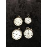 Four silver cased pocket watches.