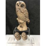 Three Poole Pottery owls.