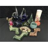 A mixture of china and glass. A Beswick animal, wade logs etc.