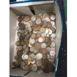 A box of mixed coins.