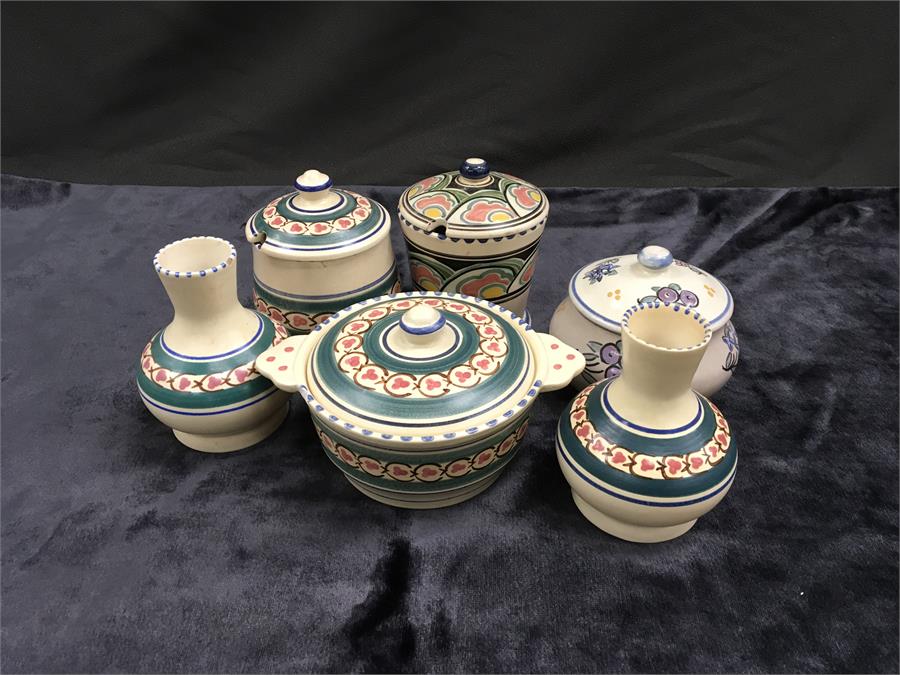 Six small pieces of Honiton Pottery.