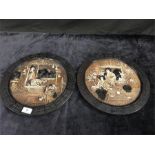 A pair of Bretby wall plaques with Japanese scenes (13.5").