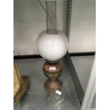 A Duplex oil lamp with shade and spare funnel.