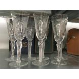 Seven engraved Commemorative glasses, 5 boxed.