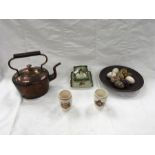 A copper kettle, a Purbeck bowl, nine onyx eggs, a cheese dish and two commemorative cups.