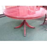 A large circular mahogany tilt-top breakfast table resting on four splayed feet.