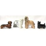 Poole Pottery set of 4 earthenware dogs designed by Bert Baggley circa 1980's Afgan Hound, Westie,