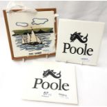 Poole Pottery shop display tiles x 2, plus one a Poole Harbour teapot stand.