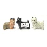 Poole Pottery earthenware dogs designed by Bert Baggaley-Afghan circa 1980's two Westie plus one