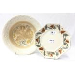 Poole Pottery shape 121 embossed bowl 10" (26cms) dia, plus shape 119 octagonal embossed plate 8" (