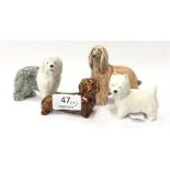 Poole Pottery set of 4 earthenware dogs designed by Bert Baggaley circa 1980's Afghan Hound, Westie,