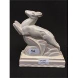Poole Pottery leaping gazelle bookend designed by John Adams circa 1920's pastel cream glaze a/f.