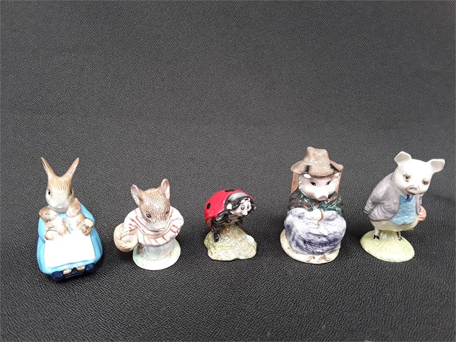 Five Royal Albert Beatrix Potter Figures to include Mother Ladybird, This Pig had None and Pigling.