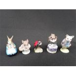 Five Royal Albert Beatrix Potter Figures to include Mother Ladybird, This Pig had None and Pigling.