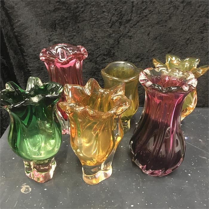 Six various items of coloured free form glass 60's-70's some murano. - Image 2 of 2