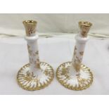 Hammersley bone china: a pair of gold and white candlesticks.