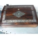 A19th century rosewood and mother of pearl inlaid writing slope with fitted interior (no inkwells)