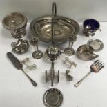 Seventeen items of silver plate to include 4 animals, Swan, Cannon, sugar bowl etc.