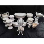 Ceramic urns and table centrepieces.