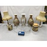 Three Chinese style vases, and other items.