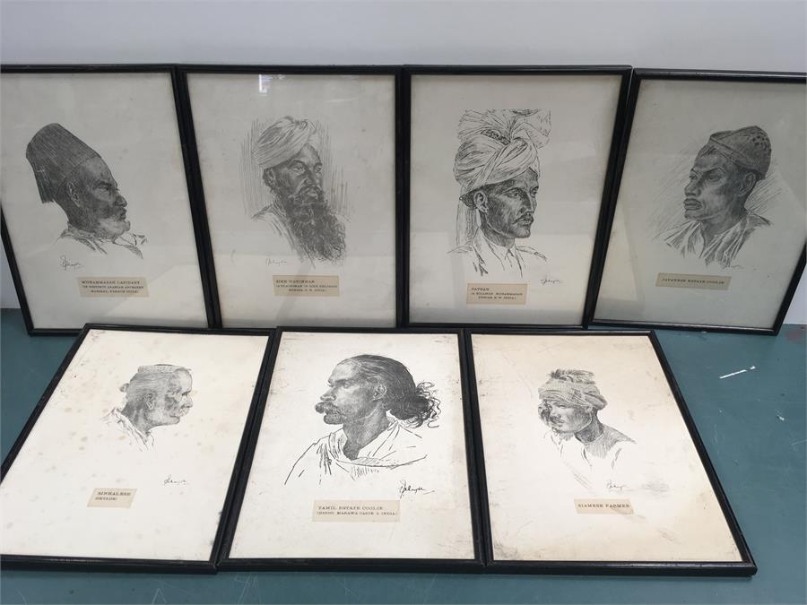 A set of 15 framed and glazed prints of African pencil portraits. 3 are unglazed. - Image 2 of 2