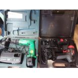 A Hitachi cordless drill together with a Skil cordless drill.